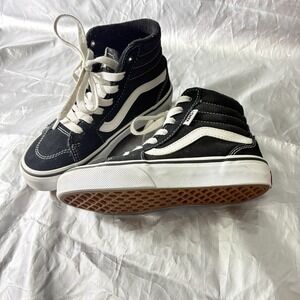 Vans Hi Top Black And White Canvas Skateboard Shoes Youth Size 13